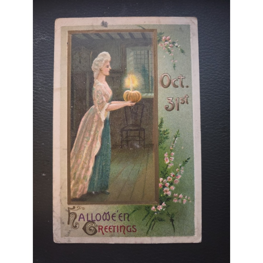 Vintage Halloween Postcard Greetings Embossed‎ Illustrated Postcard